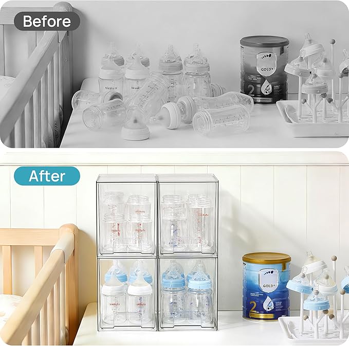 Vtopmart 7.6" H Clear Stackable Storage Drawers, 4 Pack Plastic Organizers Bins - Image 4