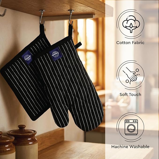 Encasa XO Heat Resistant 100% Cotton Oven Glove & Potholder Set - Image 3