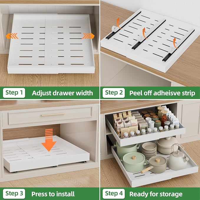 PAKETA 2 Pack Expandable Pull Out Cabinet Organizer, Upgrade 3 Slide Rails - Image 6
