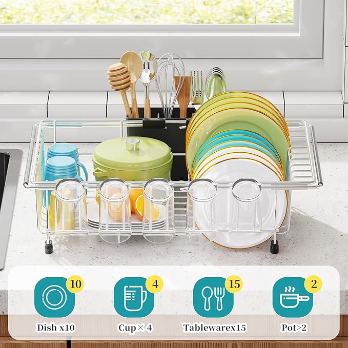 Simple Trending Expandable Dish Drying Rack in Sink, Adjustable Dish Drainers - Image 3