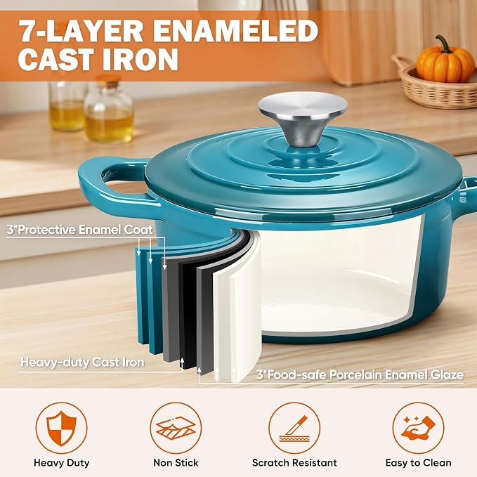 Homikit 3 Quart Saucepan with Lid, Enameled Cast Iron Saucepan - Image 8