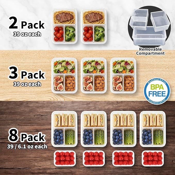 KIGI Lunch Container Set with Small Containers, 3 Compartment Food Storage - Image 6