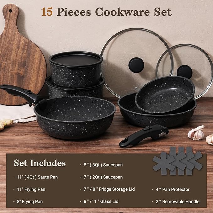 SODAY 15Pcs Pots and Pans Set Non Stick, Cookware Sets - Image 2