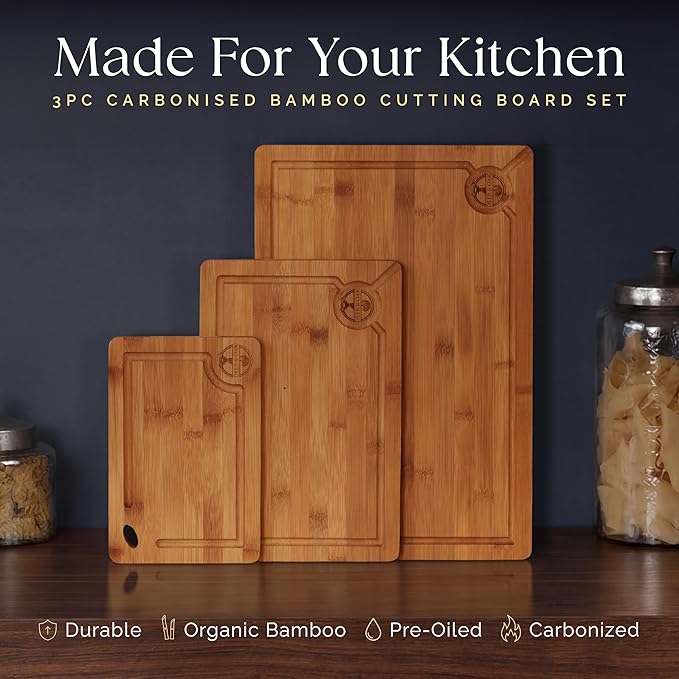 Pre-Oiled, Non Toxic 3-Piece Carbonized Bamboo Cutting Board Set, Eco-Friendly - Image 2