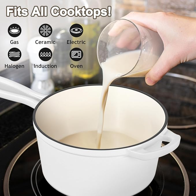 1 Qt & 2 Qt Pots and Pans Set, Leonyo Enameled Cast Iron Saucepan - Image 7