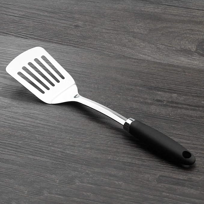 Brushed Slotted Stainless Steel Turner, Non-Slip Spatula - Image 5