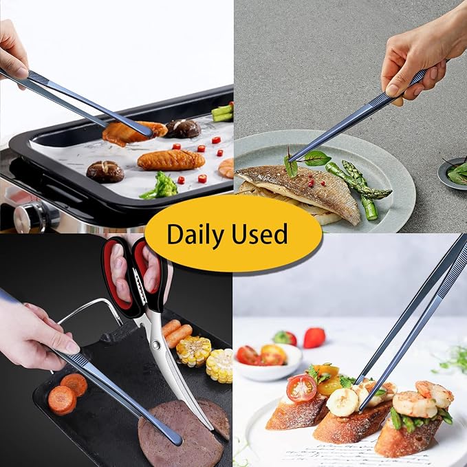 JETKONG 2 Pcs 12-Inch Cooking Tweezer Tongs Stainless Steel Kitchen Tweezers - Image 5