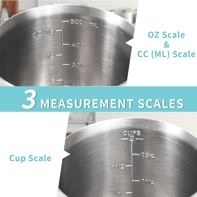 Newness 3-Pack Stainless Steel Measuring Cups Set, Metal Measuring Cup - Image 3