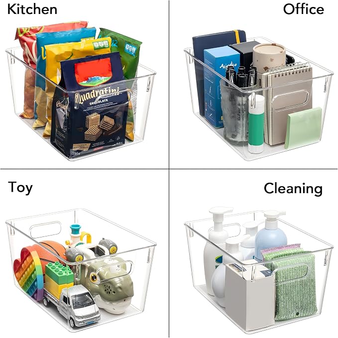 Tiawudi Set of 10 Clear Plastic Storage Bins, 4 Large and 6 Small Stackable - Image 4