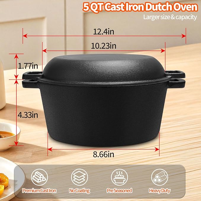 Cast Iron Dutch Oven for Bread Baking, 5 Qt Sourdough Dutch Oven - Image 7