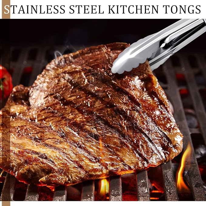 Meanplan 50 Pcs Small Stainless Steel Kitchen Tongs 7 Inch Food Serving Tongs - Image 6