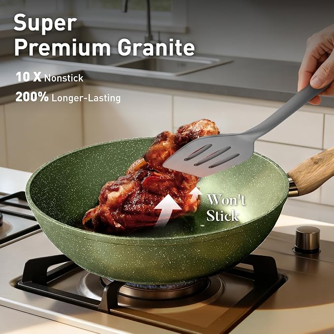 17 Piece Pots and Pans Set Non Stick, Nonstick Induction Granite Kitchen - Image 2