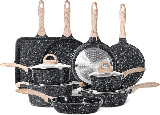 JEETEE 24Pcs Ceramic Cookware Set, Kitchen Healthy Non Toxic Induction Cookware by JEETEE