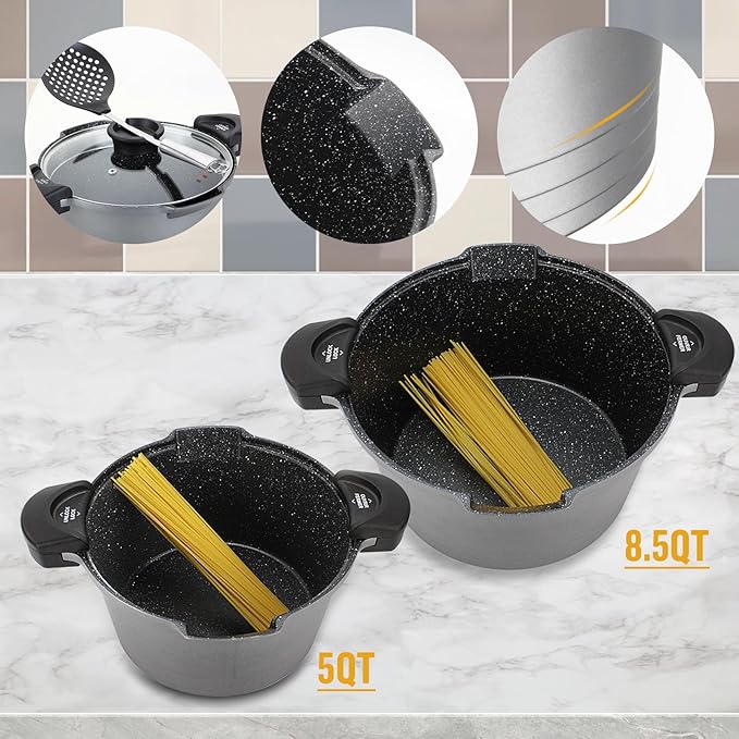 ROSSETTO 8.5QT Pasta Pot with Strainer Lid, Self-Draining Cooking Pot with - Image 5