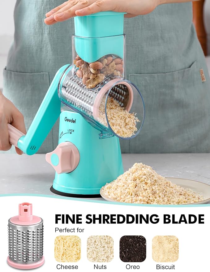 Geedel Rotary Cheese Grater, Kitchen Mandoline Vegetable Slicer - Image 5