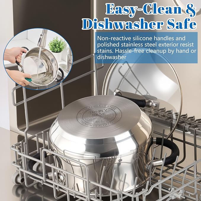 E-far Stainless Steel Stock Pot, 8 Quart Large Cooking Pot - Image 5