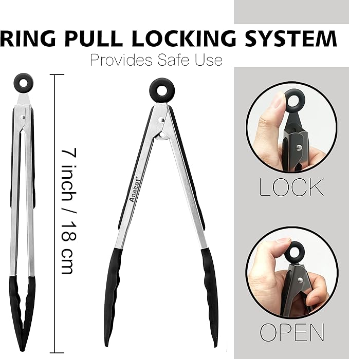Anaeat 3 Pack 7" Mini Non-Stick Silicone Locking Tongs - Image 6