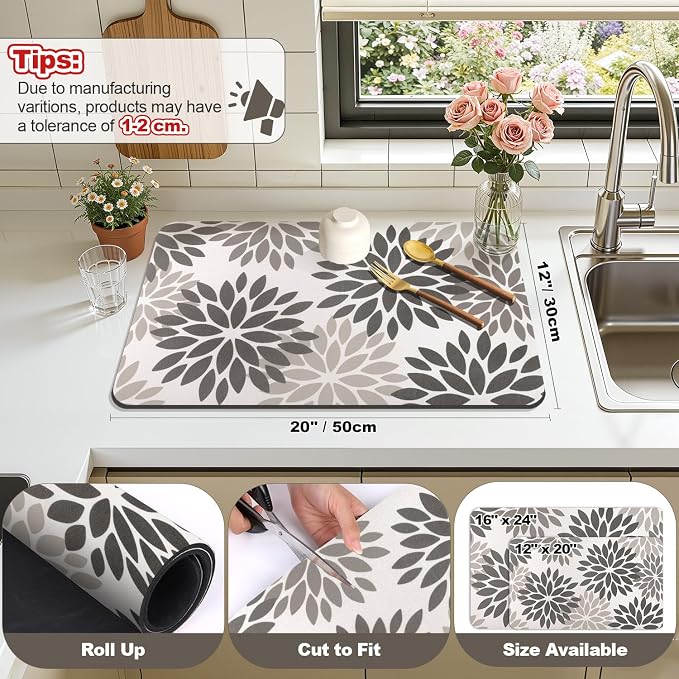 Findosom Floral Dish Drying Mat, Cuttable Drying Mat - Image 2