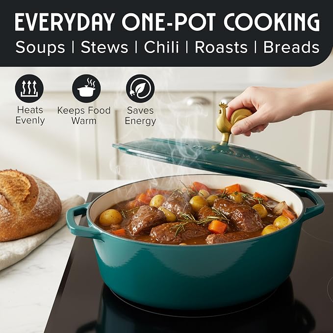 MUELLER HOME 5.5 Quart Enameled Cast Iron Oval Dutch Oven - Image 6
