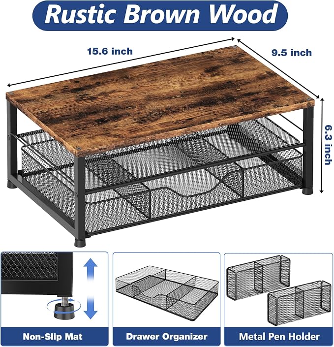 OPNICE Wood Desk Organizers and Accessories, 2-Tier Computer Monitor Stand Riser - Image 3