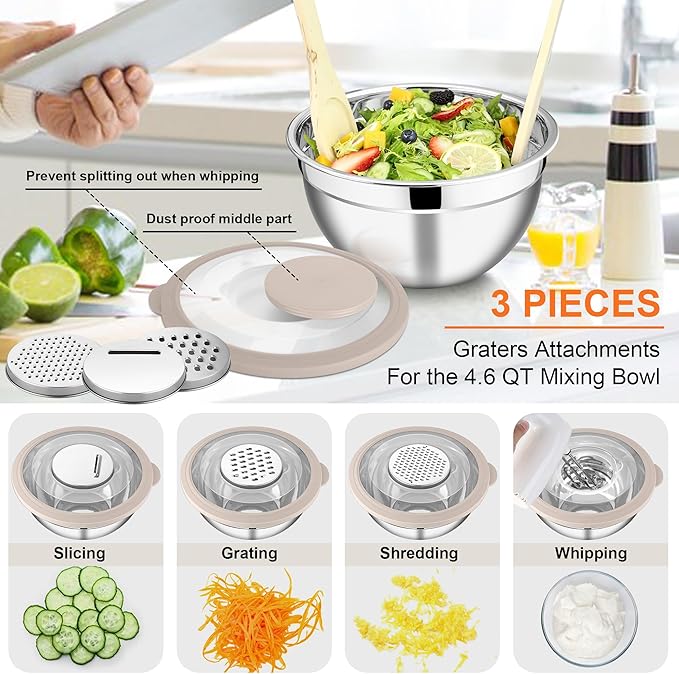E-far Mixing Bowls Set of 5, Stainless Steel Salad Mixing Bowl - Image 3
