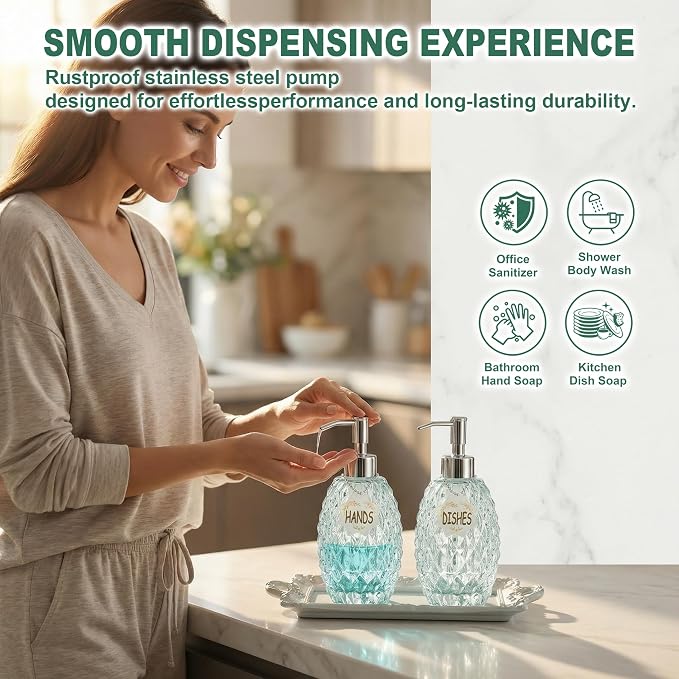 MALACHI Soap Dispenser Set, Crystal-Textured Diamond Glass - Image 5