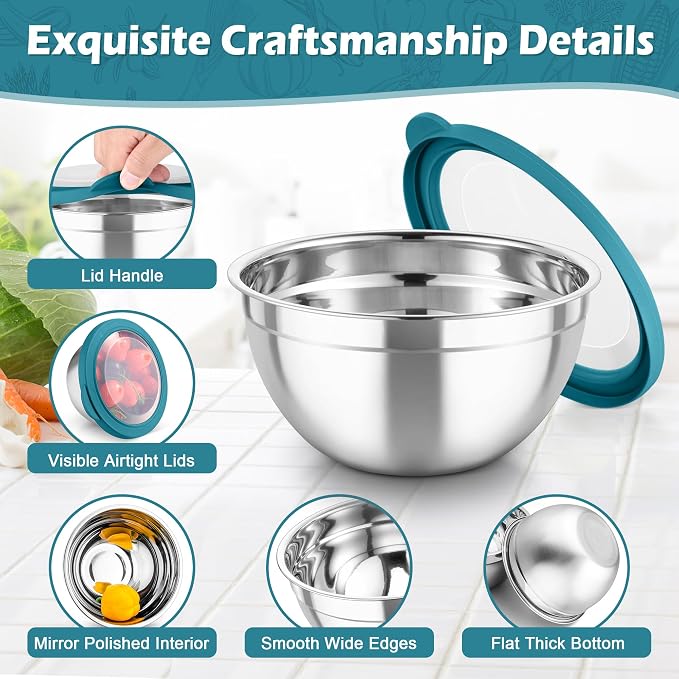 TeamFar Mixing Bowls, For Kitchen Mixing/Baking/Storing/Prepping, Visible & - Image 5