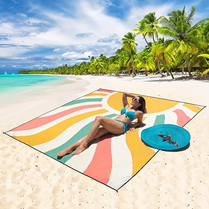 HIHOHO Beach Blanket Waterproof Sandproof Extra Large Beach Mat 79" X - Image 5