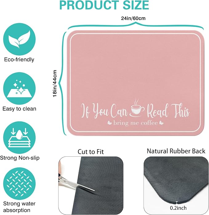 Coffee Bar Mat for Countertops 18inx24in, Absorbent Hide Stain Anti-Slip Cafe - Image 5