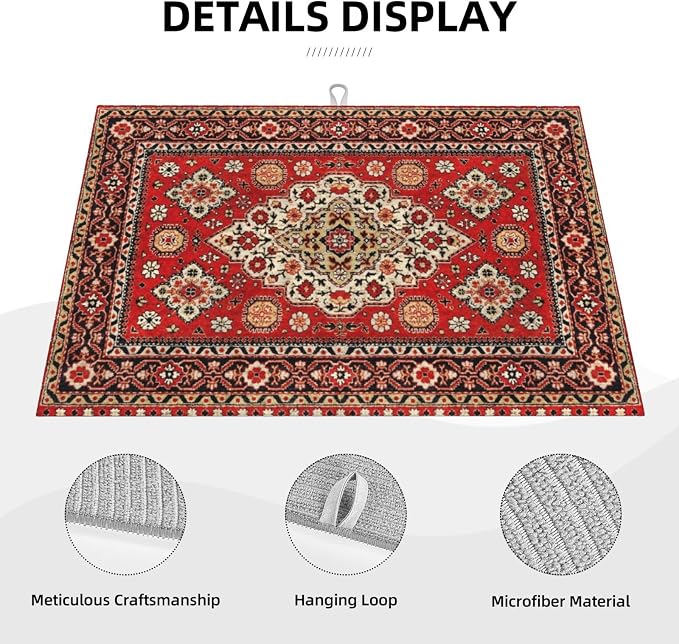 Royal Red Moroccan Dish Drying Mat Old Red Persian Carpet Texture Abstract - Image 2