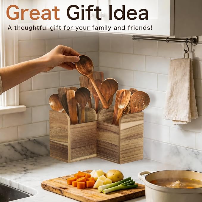 Acacia Wood Kitchen Utensil Holders - Image 6