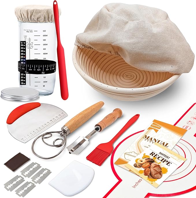 Complete Sourdough Starter Kit, Sourdough Bread Baking Supplies, Banneton Bread by BANTBSKT