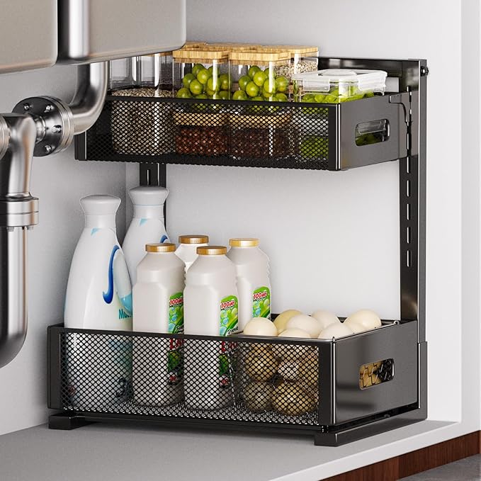 Under Sink Organizer for Bathroom & Kitchen, Under Cabinet Storage Shelf by petiza