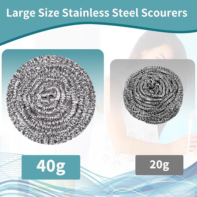 Carrie Joe Stainless Steel Scourer Heavy Duty Scrubber Pads Steel Wool Pack of 6 - Image 3