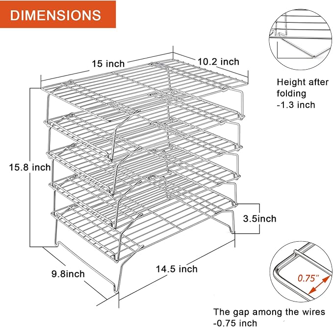 P&P CHEF Cooling Rack, 5-Tier Stainless Steel Stackable Baking Cooking Racks - Image 7