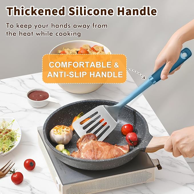 2 Pcs Silicone Stainless Steel Spatulas Set, Metal Spatula Solid & Slotted - Image 3