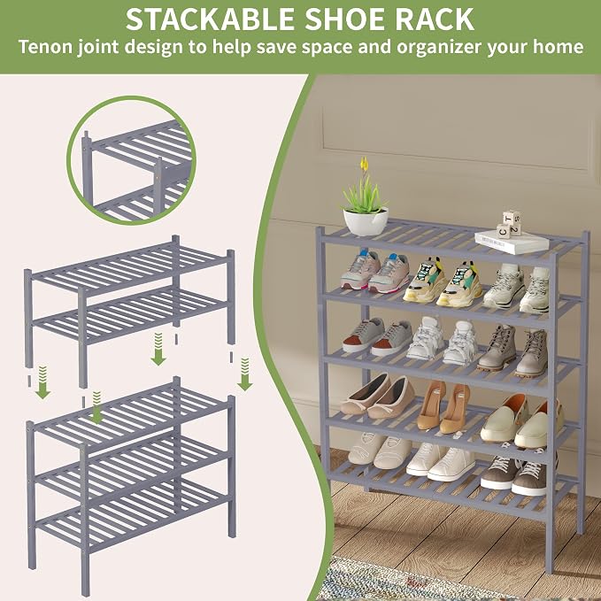 ROMGUAR CRAFT 2 Tier Bamboo Shoe Rack - Image 5