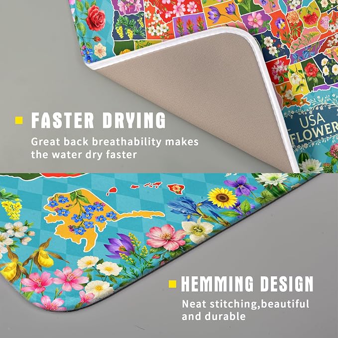 Flower Map Dish Drying Mat American Floral Decoration Coffee Mat - Image 3