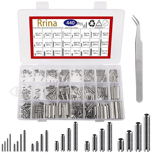 440Pcs 304 Stainless Steel Slotted Spring Pin Assortment Kit, M1.5 M2 M2.5 M3 by Rrina