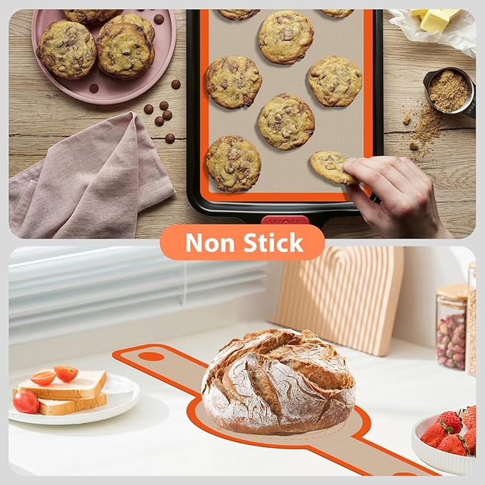 Silicone Baking Mat Set of 5, Nonstick Reusable Pastry Mat, Silicone Bread - Image 2
