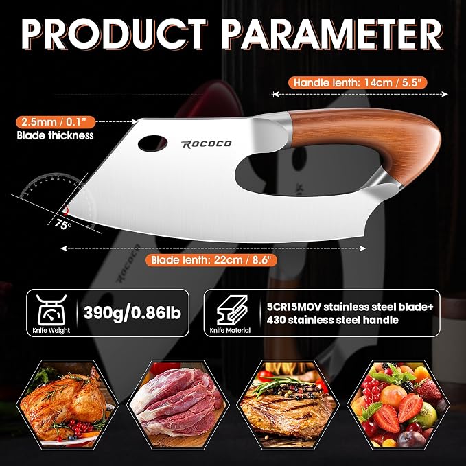 ROCOCO Meat Cleaver Knife Unique Effort Saving Kitchen Knife Professional - Image 8