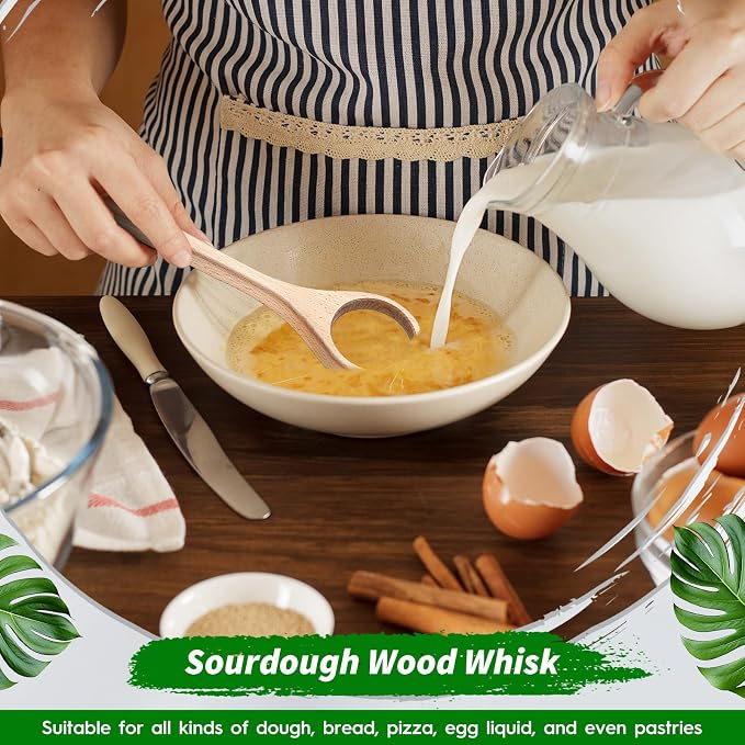 FoldTier 12 Inch Wooden Danish Dough Whisk Sourdough Whisk Dough Mixer Bread - Image 3