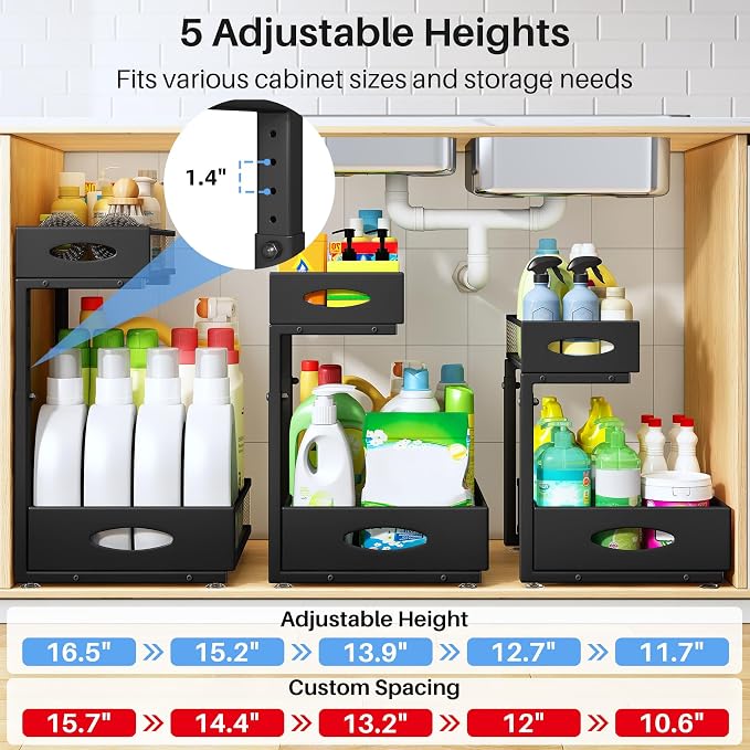 Under Sink Organizer, 2 Tier Pull Out Under Cabinet Organizer Shelf - Image 6