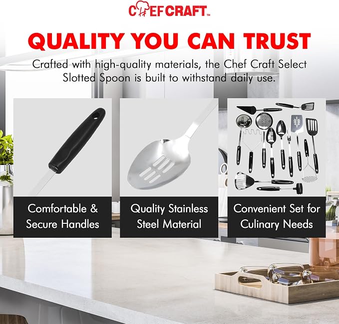 Chef Craft Select Slotted Spoon, 12.75 inch, Stainless Steel - Image 6