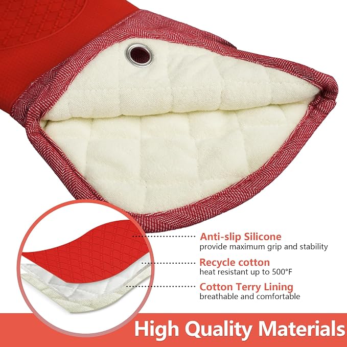 Professional Microwave Silicone Oven Mitts one Pair, Kitchen Mitten Set - Image 3