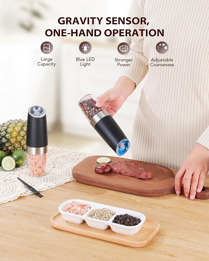 Sangcon Gravity Electric Salt and Pepper Grinder Set Automatic Shakers Mill - Image 2