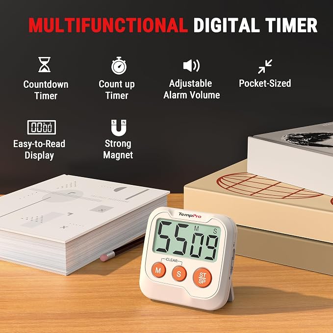 TempPro TM03 Digital Timer for Kids & Teachers, Kitchen Timers for Cooking - Image 2