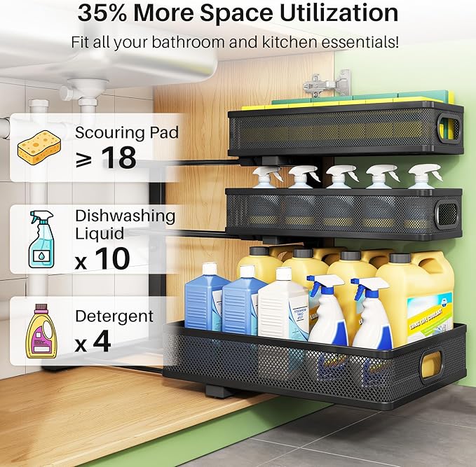 Kitstorack Under Sink Organizer, Slide out Storage Drawer Rack - Image 5