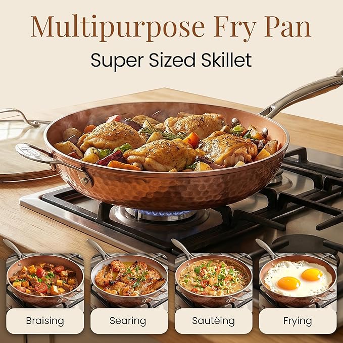 Gotham Steel Hammered Copper 14 Inch Non Stick Frying Pan - Image 2