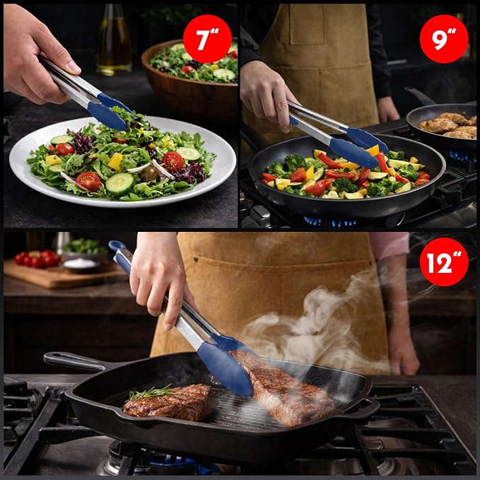 Kitchen Tongs with Silicone Tips Set of 3 Heat Resistant Tongs - Image 7